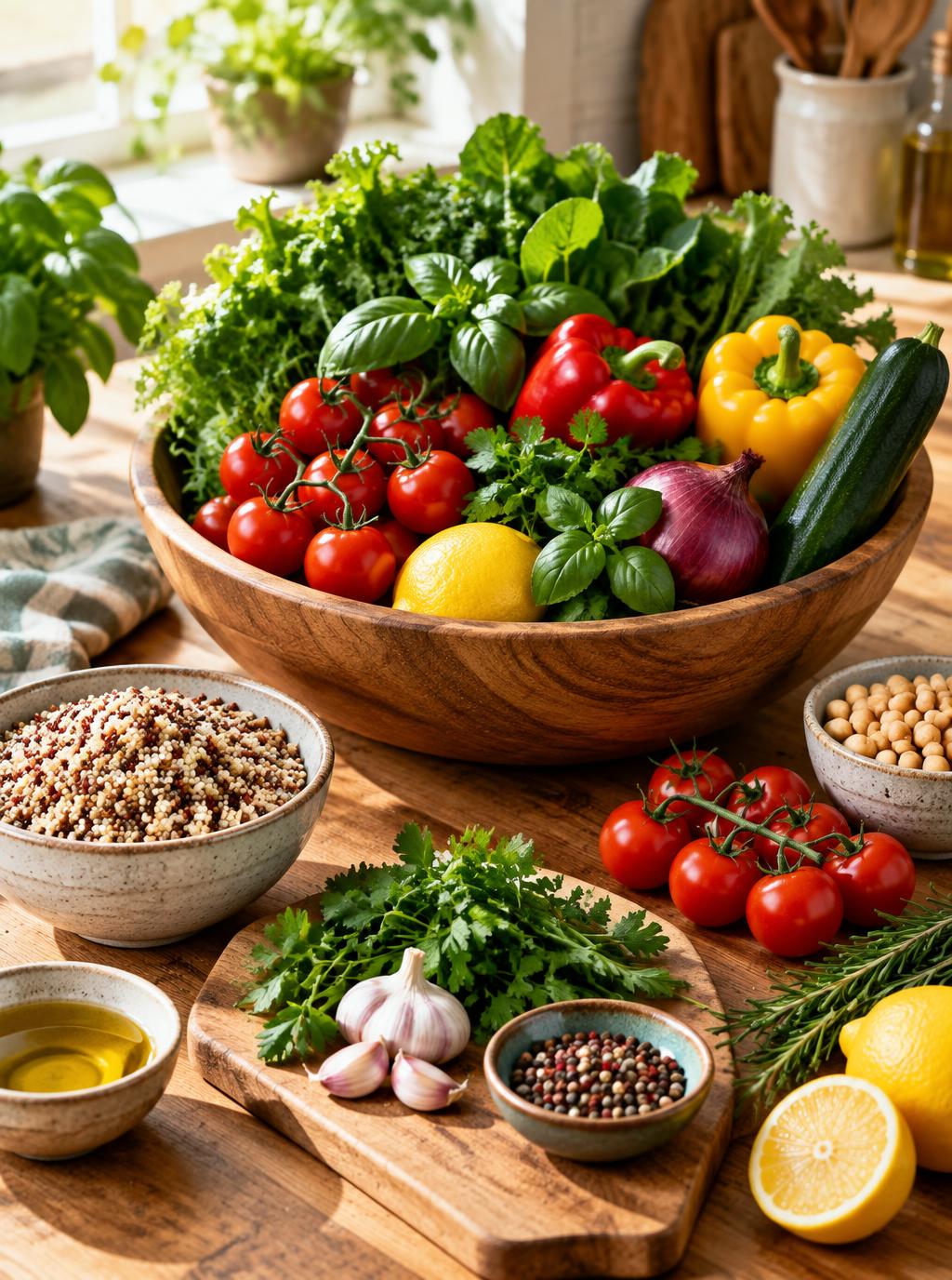 Fresh vegetables and cooking ingredients ready for a homemade meal